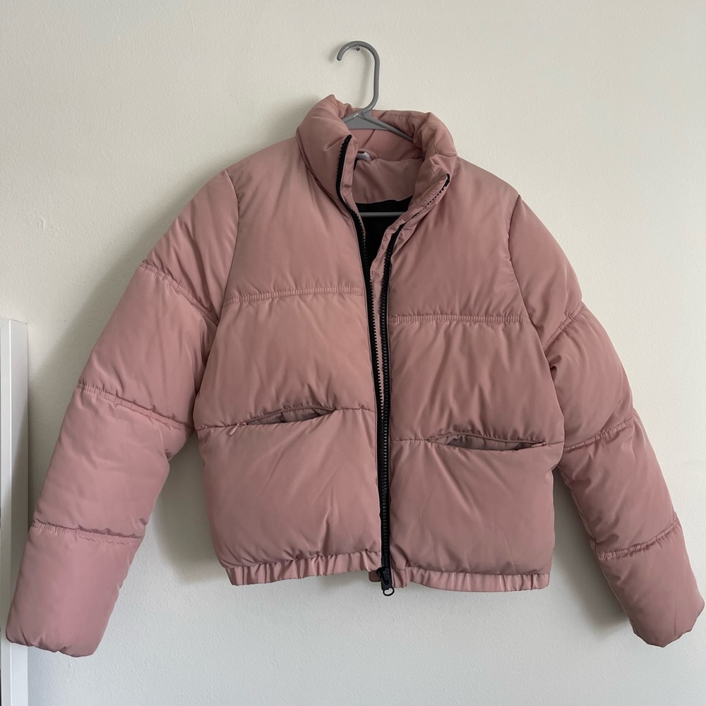 Pink bubble coat with pockets